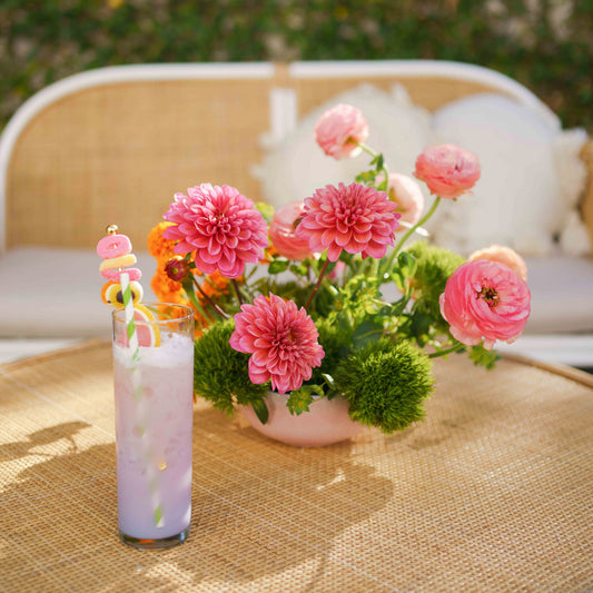 Flowers and a lavender cocktail