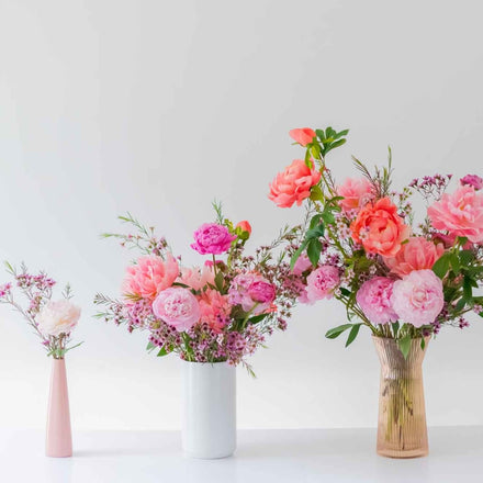 Three sizes of peony flower arrangements for Mother's Day
