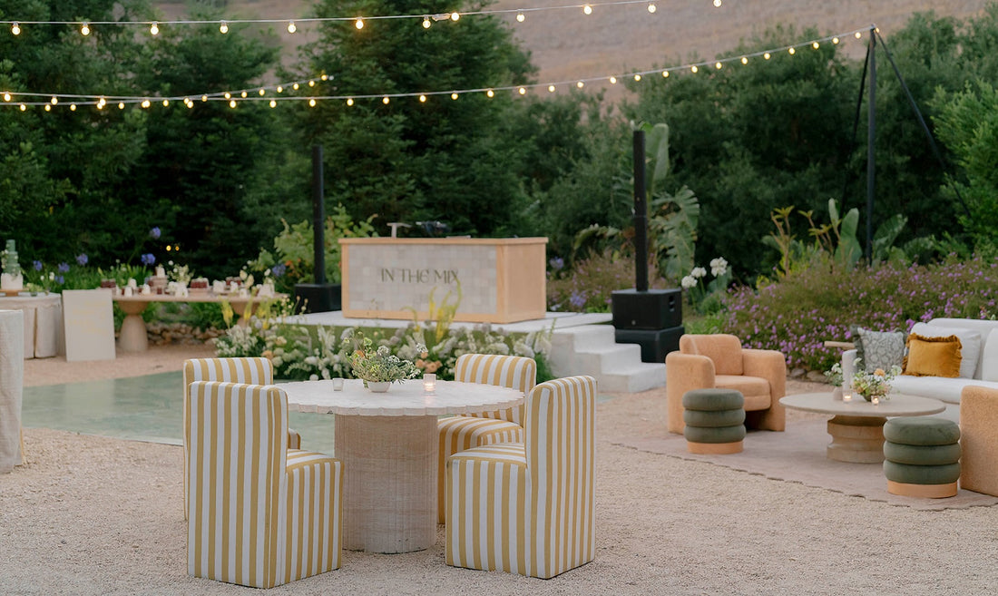 Lounge and dance floor at Tia and Brody's Malibu wedding