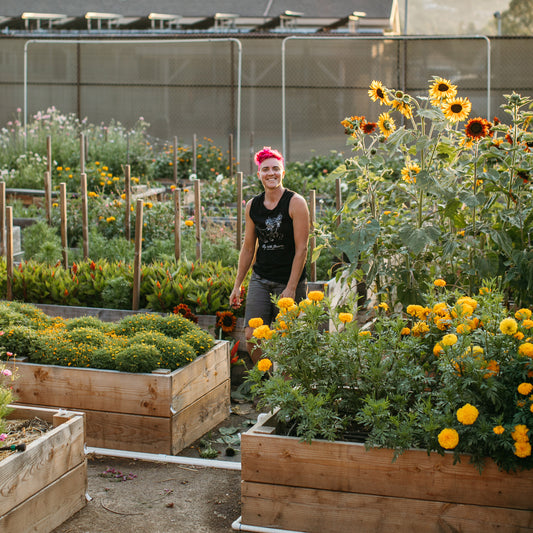 Margaret in Native Poppy's garden