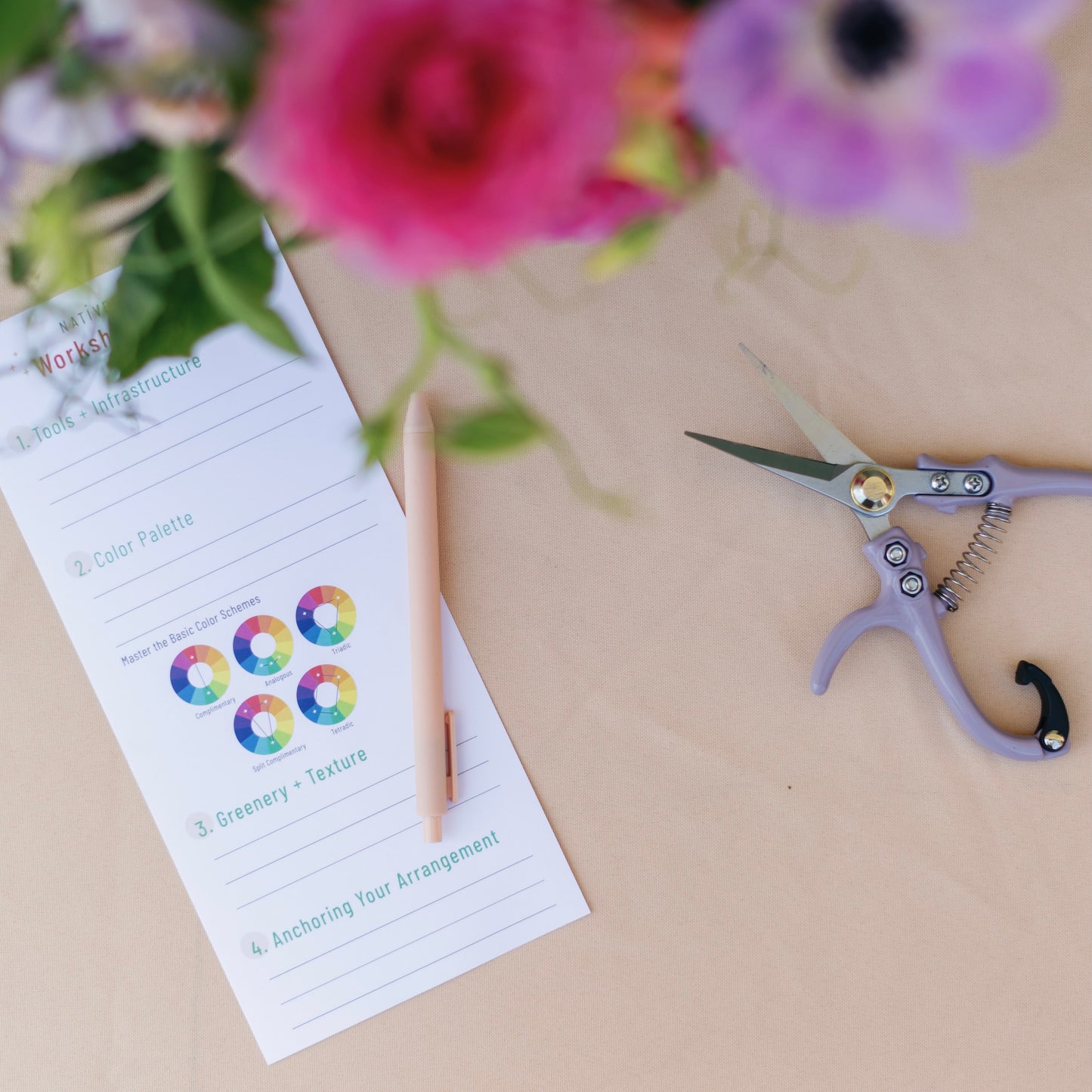 Supplies and tools from the Flower Arranging 201 Workshop with Native Poppy