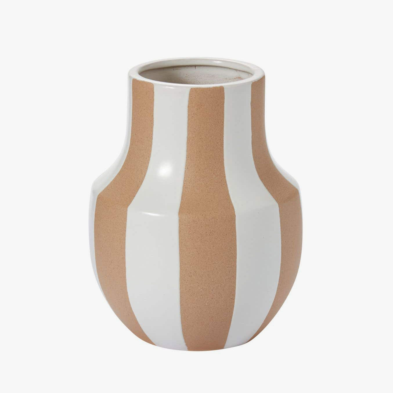 Bonita Ceramic Vase with white and tan stripes