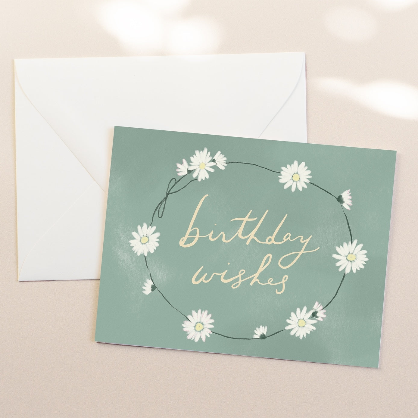 Daisies Birthday Wishes Card with white envelope