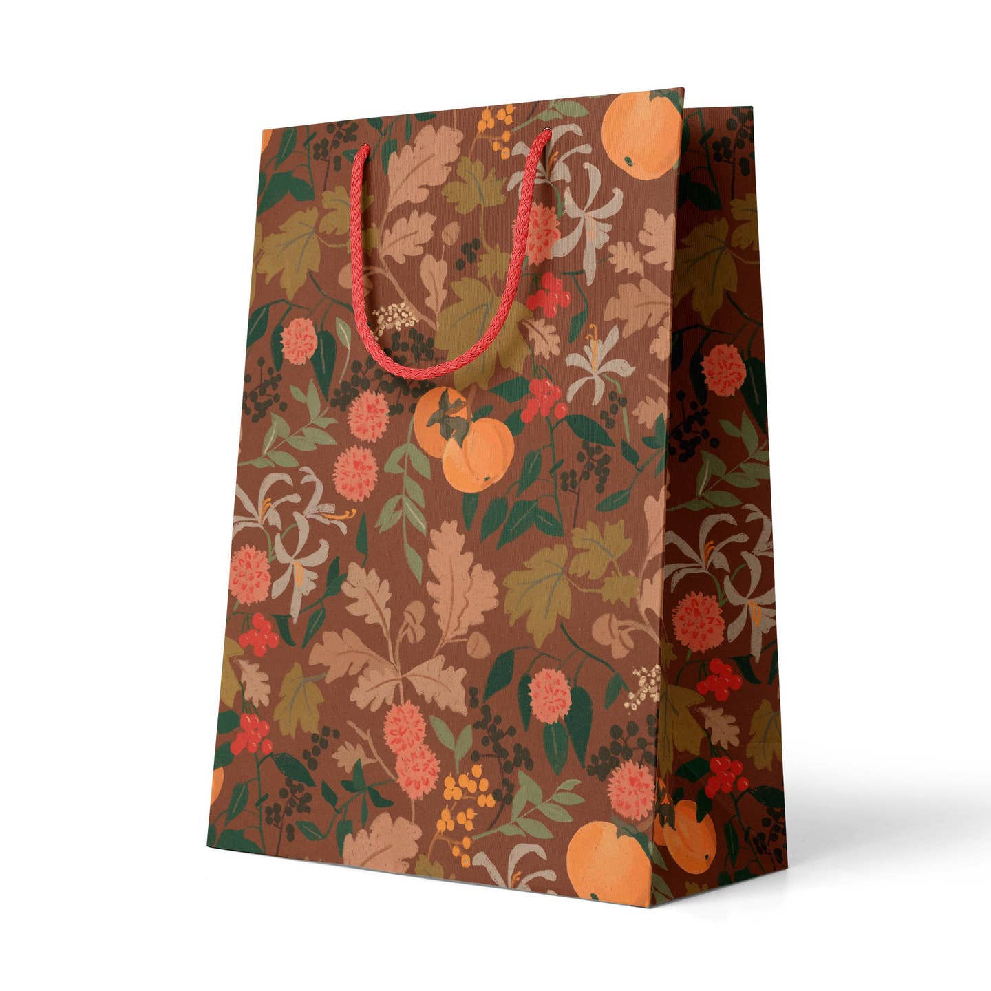 Decorative shopping bag with autumnal design on a white background