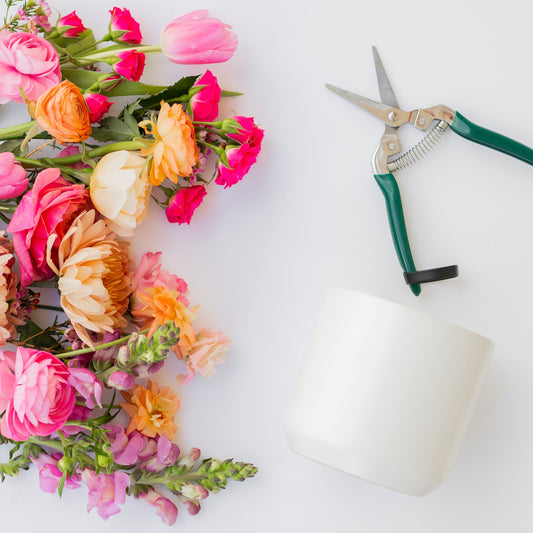 Pink, peach, and purple floewrs for May. 5, 2024 - Flower Arranging 101 Workshop - Color Theory Series