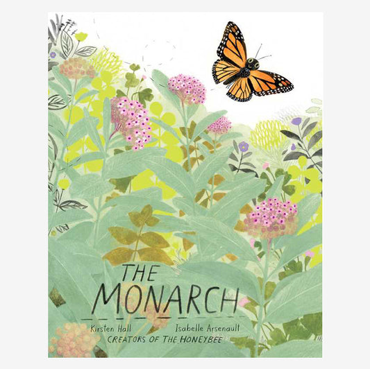Book cover of 'The Monarch' by Kirsten Hall with a butterfly and floral design on a white background