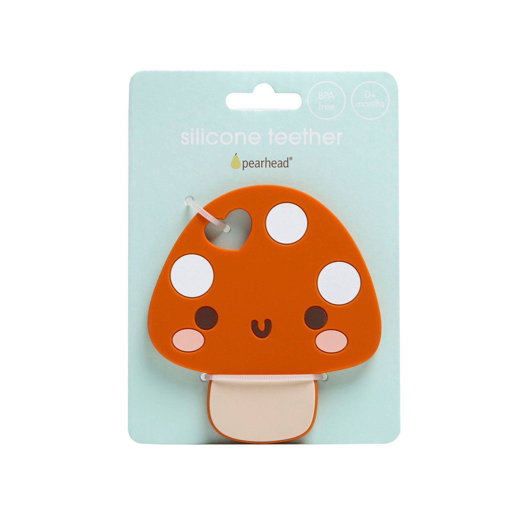 Mushroom Silicone Teether in packaging