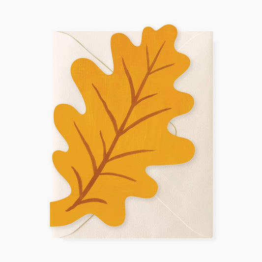 Yellow leaf design on a beige card with a white border