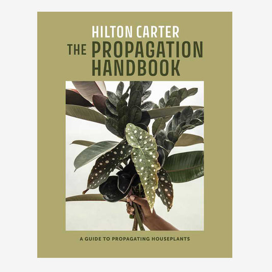 Book cover of 'The Propagation Handbook' by Hilton Carter with a hand holding a plant.