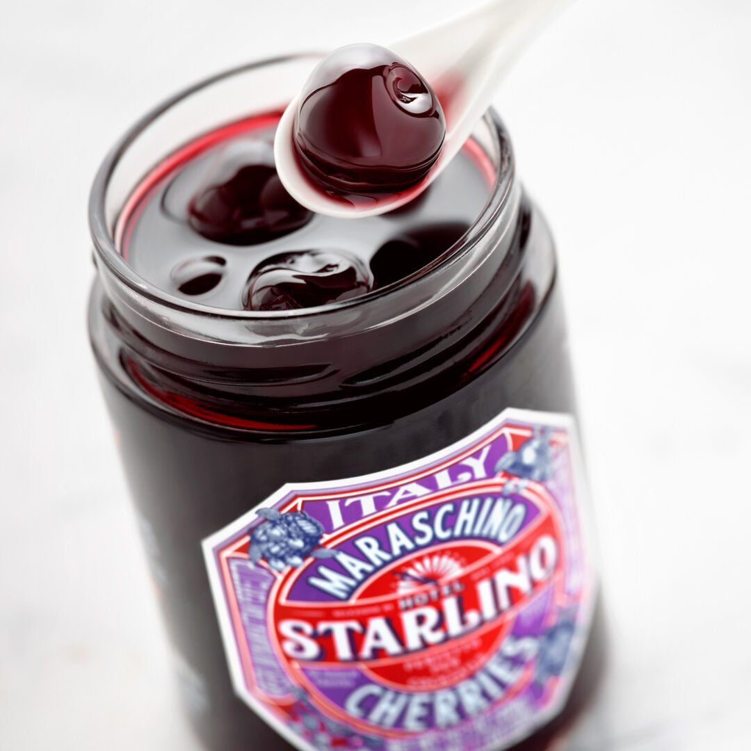 Open jar of Starlino Italian Maraschino Cherries