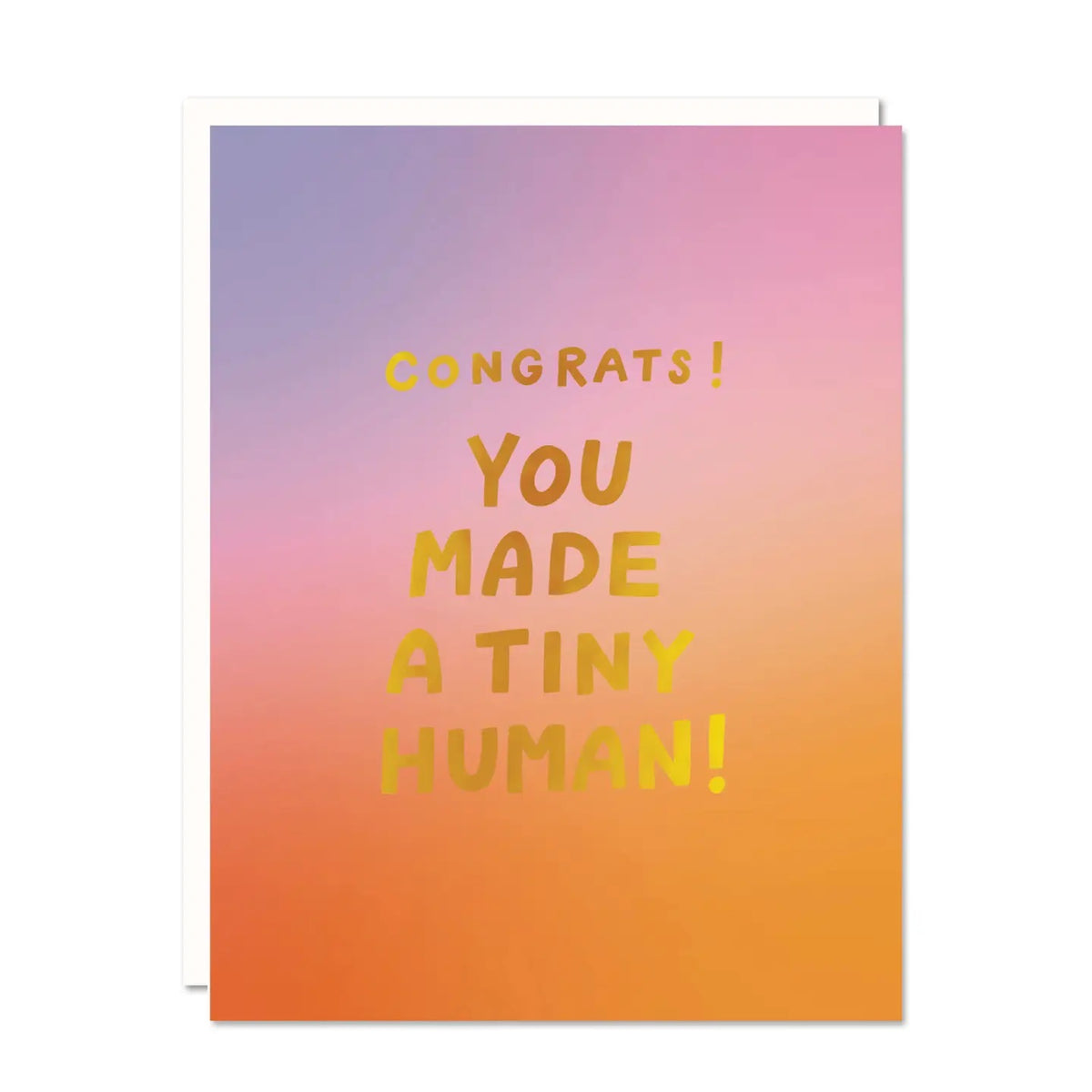 A tiny human is a pretty big deal. Celebrate the newest little addition with this playful new baby card, featuring a warm sunset-inspired gradient and a sweetly cheeky “Congrats! You made a tiny human!” message. Perfect for welcoming a new arrival and sending lots of love to the proud parents.