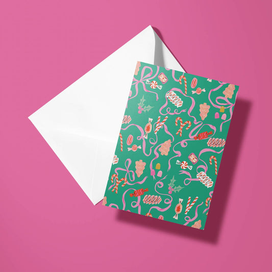 Xmas Candy and Ribbons Holiday Card
