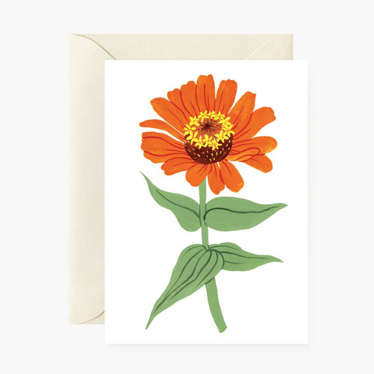 Greeting card with an orange flower illustration on a white background