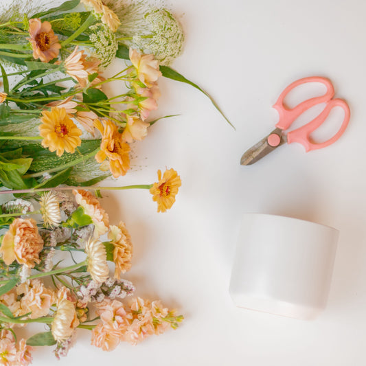 flowers and tools for the Sept. 15, 2024 - Flower Arranging 101 Workshop - Color Theory Series