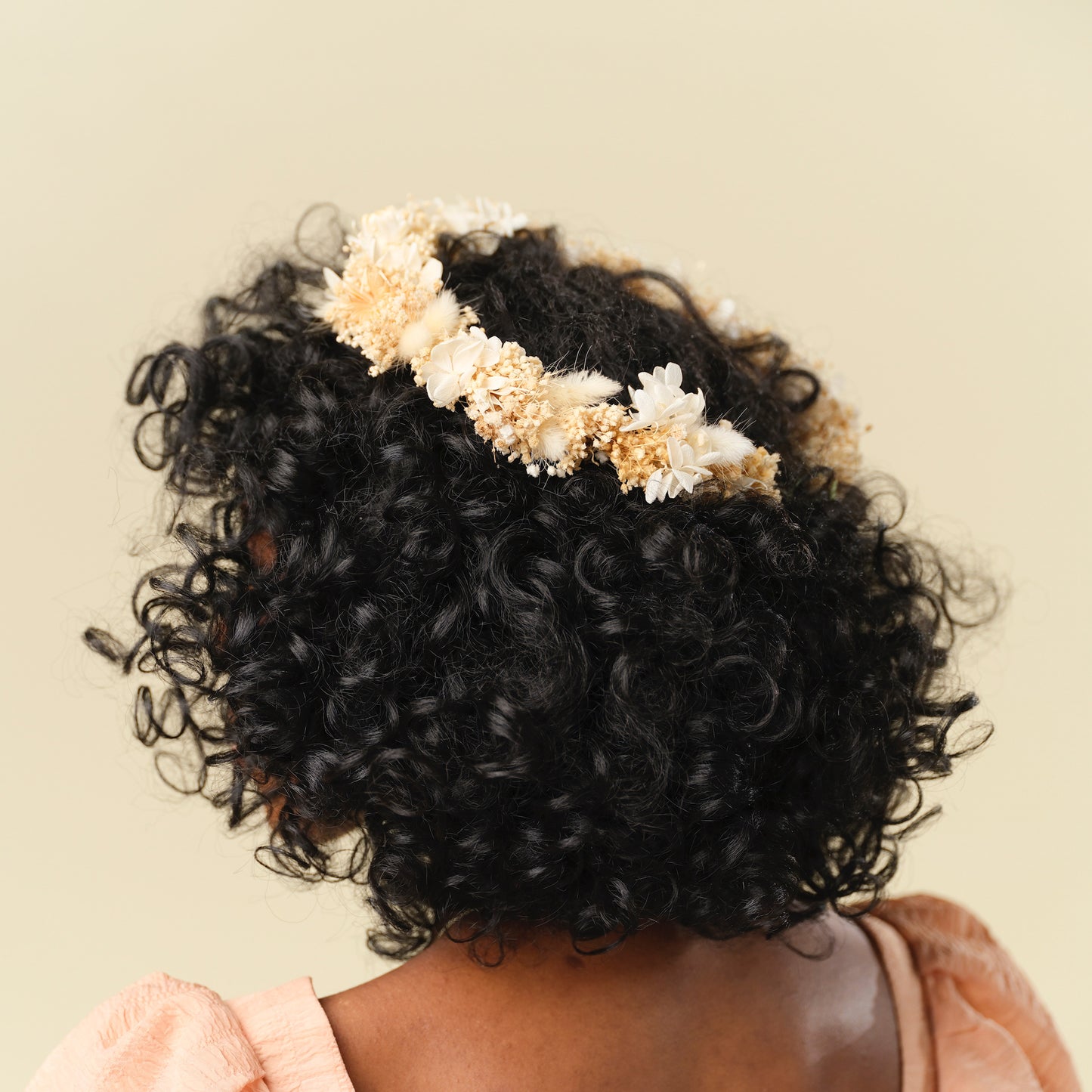 neutral dried flower crown back side