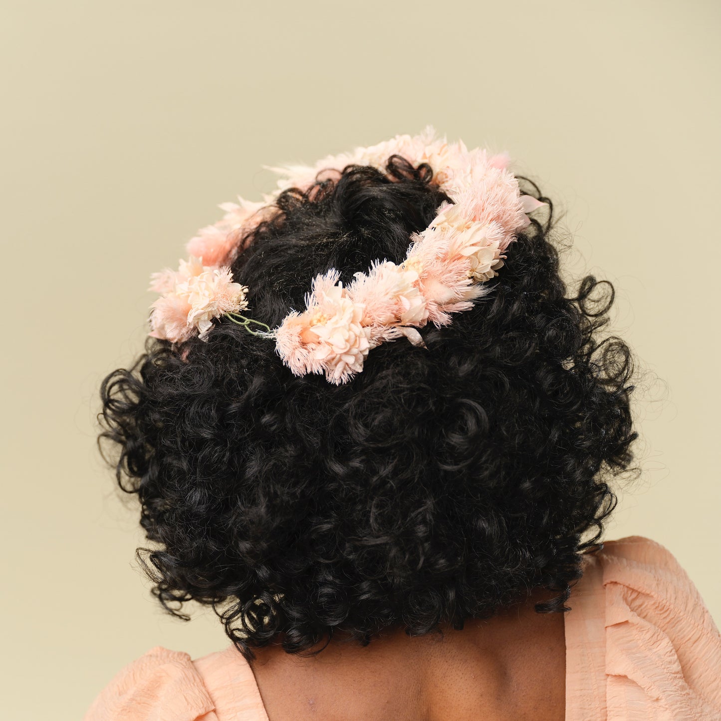 pink dried flower crown back side