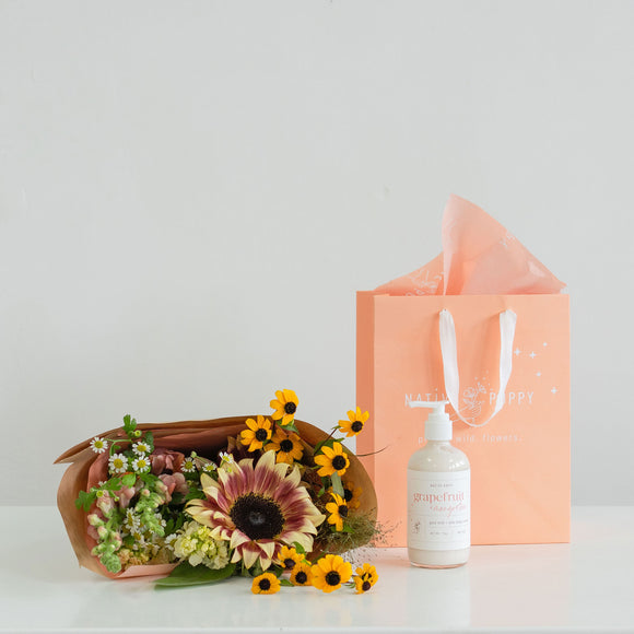 Body cream and flower wrap from Native Poppy