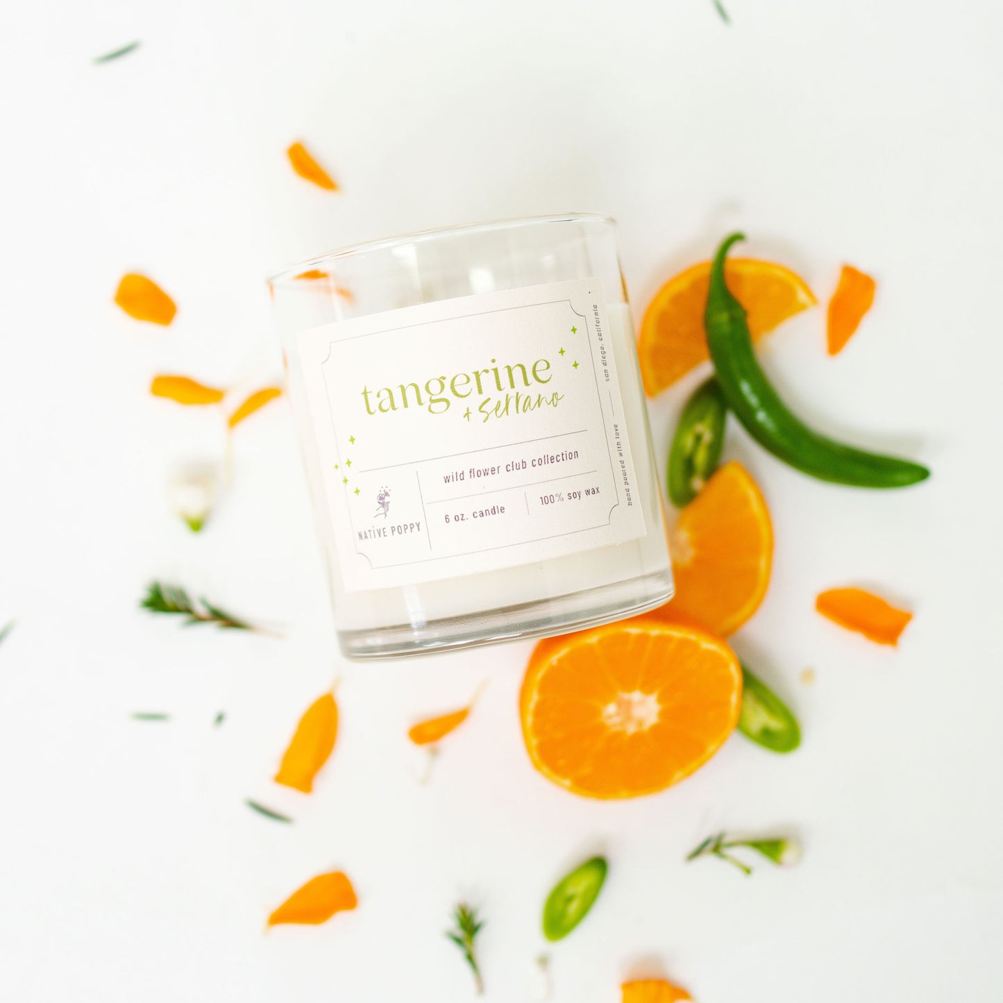 Tangerine + Serrano scented candle from Native Poppy