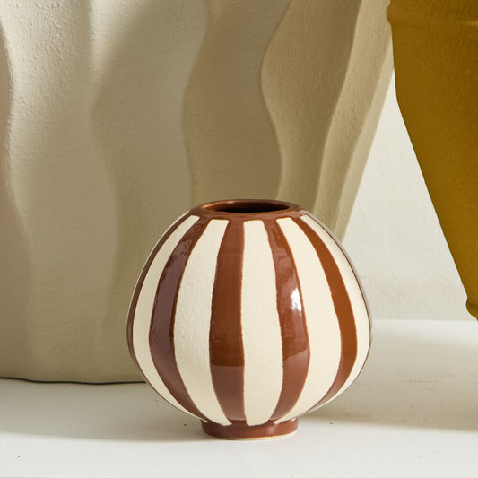 Unbound Ceramic Vase with brown glaze stripes