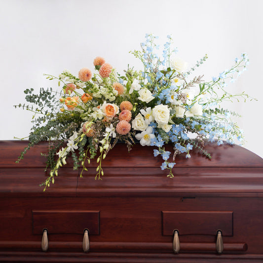Casket Floral Spray designed by Native Poppy in San Diego