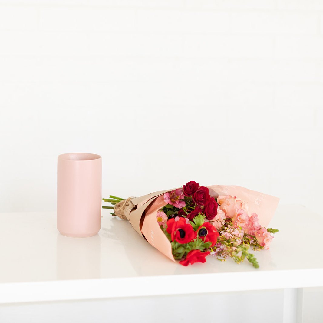 Pink Kendall Vase with a classic flower wrap from Native Poppy