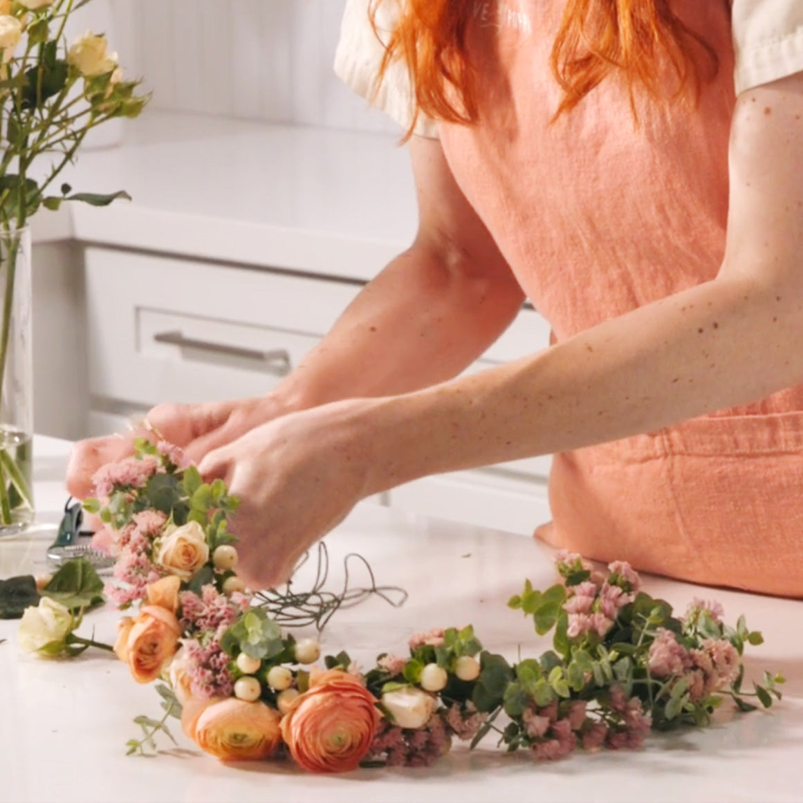 Florist makes a Flower Crown using a DIY kit