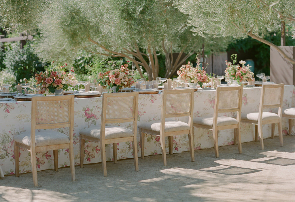 Wedding florals at outdoor reception