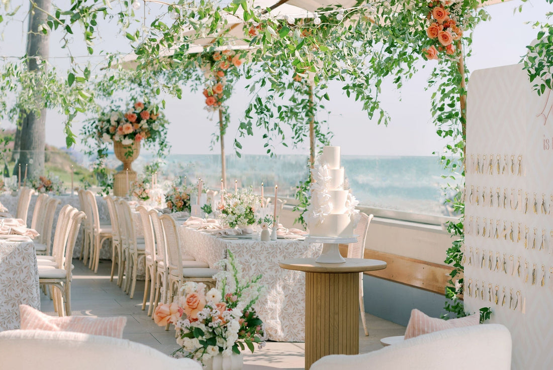 Floral vines and arrangements at Briana and Athan's seaside wedding
