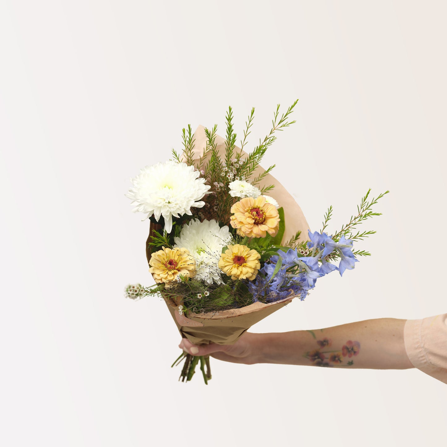 Petite elegant and neutral flower wrap bouquet from Native Poppy