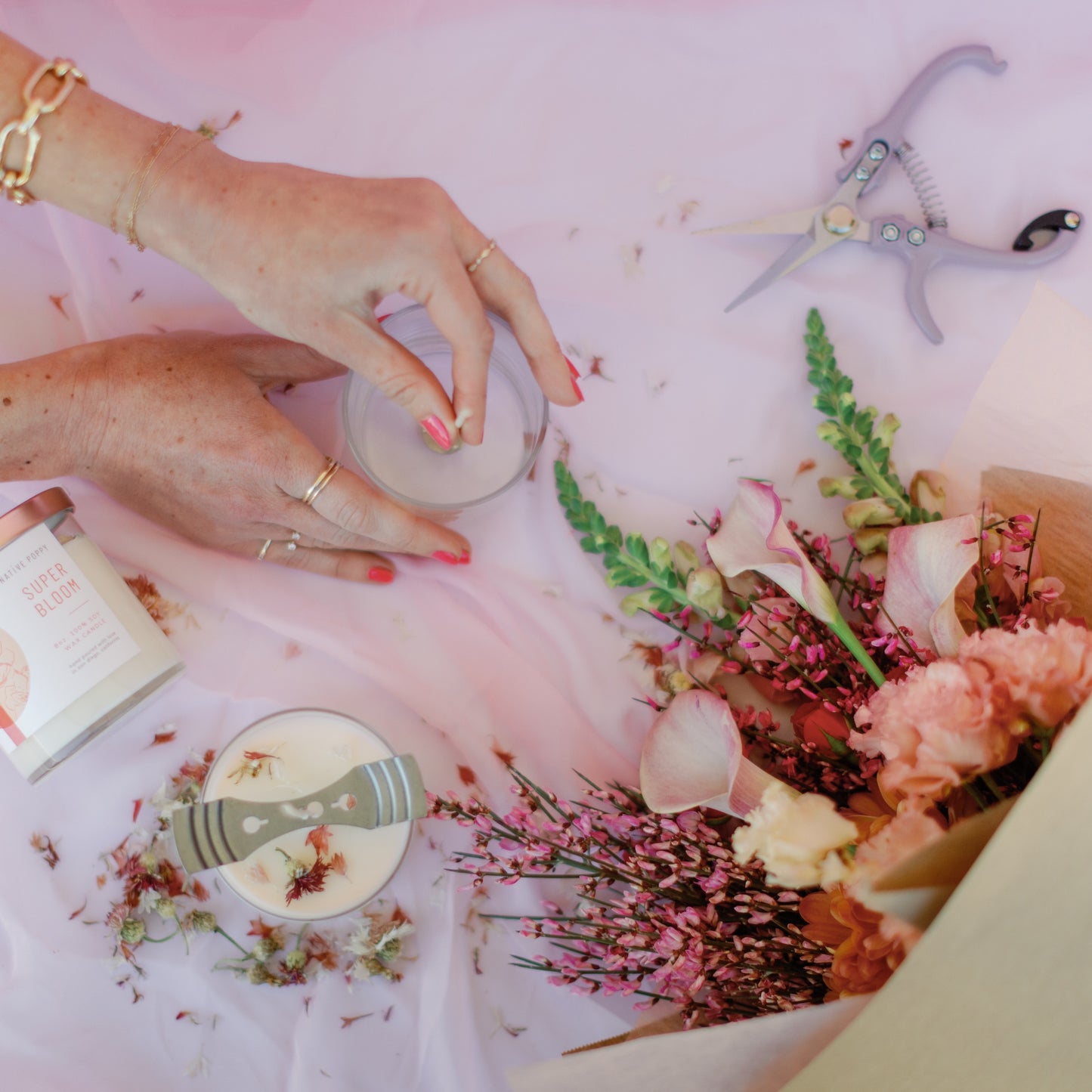 Candle making and flower arranging workshop at Native Poppy