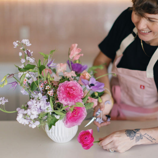 Jesse teaching Flower Arranging 201 Workshop with Native Poppy
