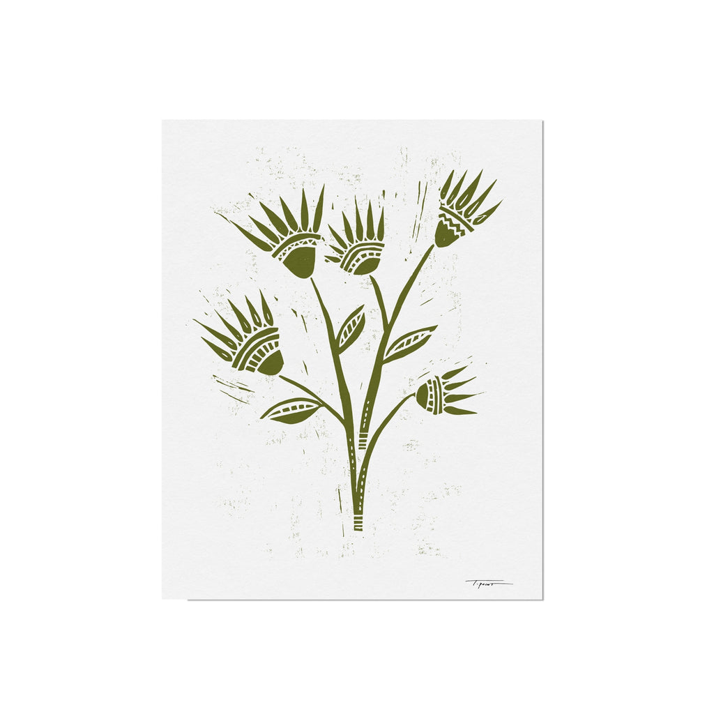 Olive Green Abstract Flowers Art Print | Modern Bloc