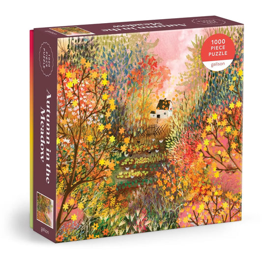 This 1000-piece puzzle showcases Laivi Põder's exquisite "Autumn in the Meadow" artwork, capturing the rich tapestry of fall colors through meticulous botanical detail