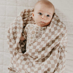 Bamboo Muslin Swaddle Blanket - Beige Checkers