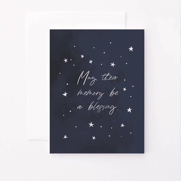 Blessed Memory Sympathy Card - dark blue background with stars