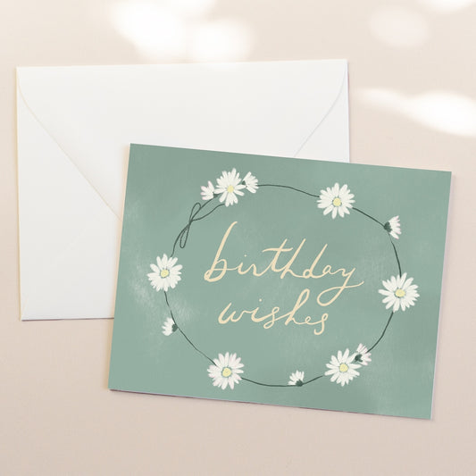 Daisies Birthday Wishes Card with white envelope