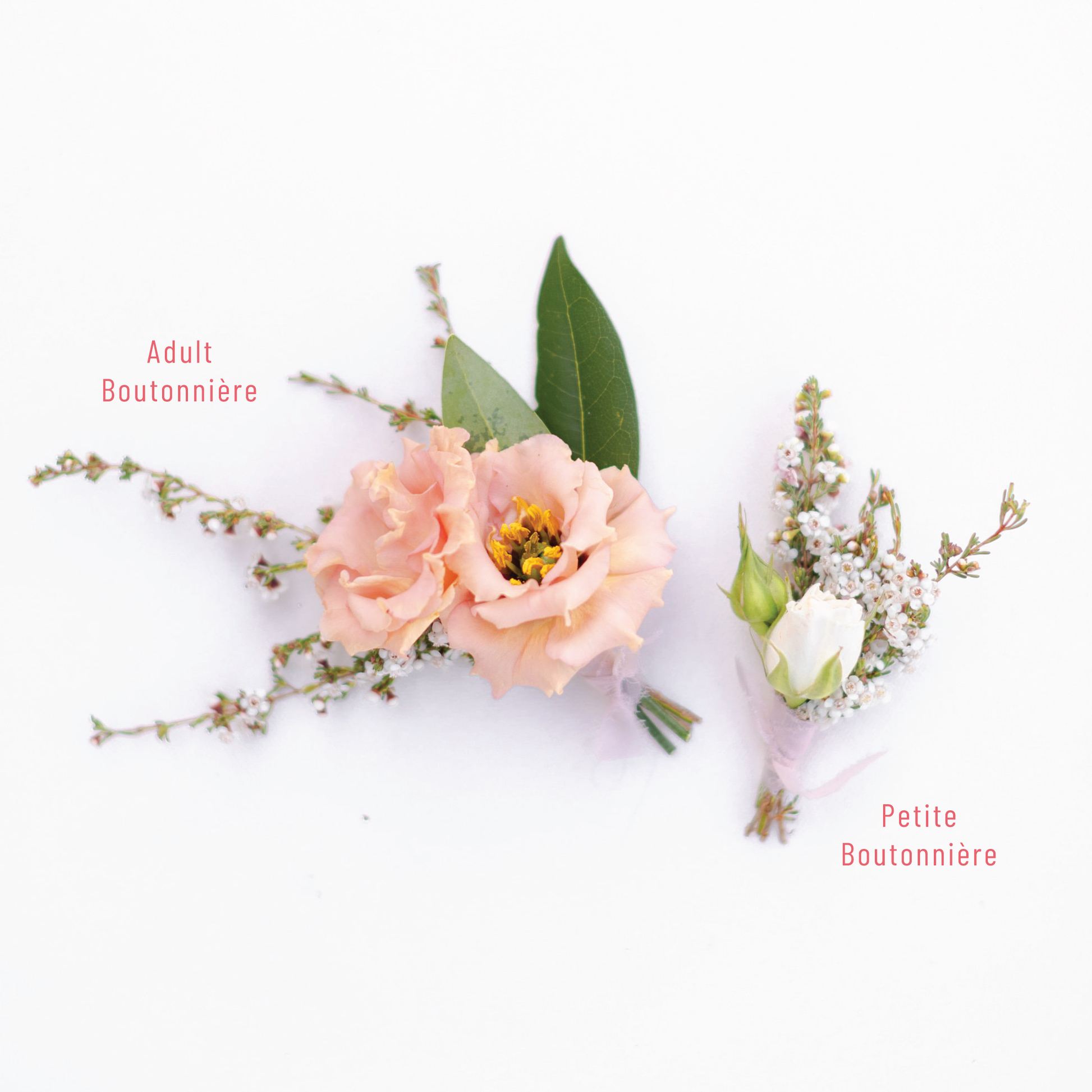 Two floral boutonnieres from Native Poppy in San Diego
