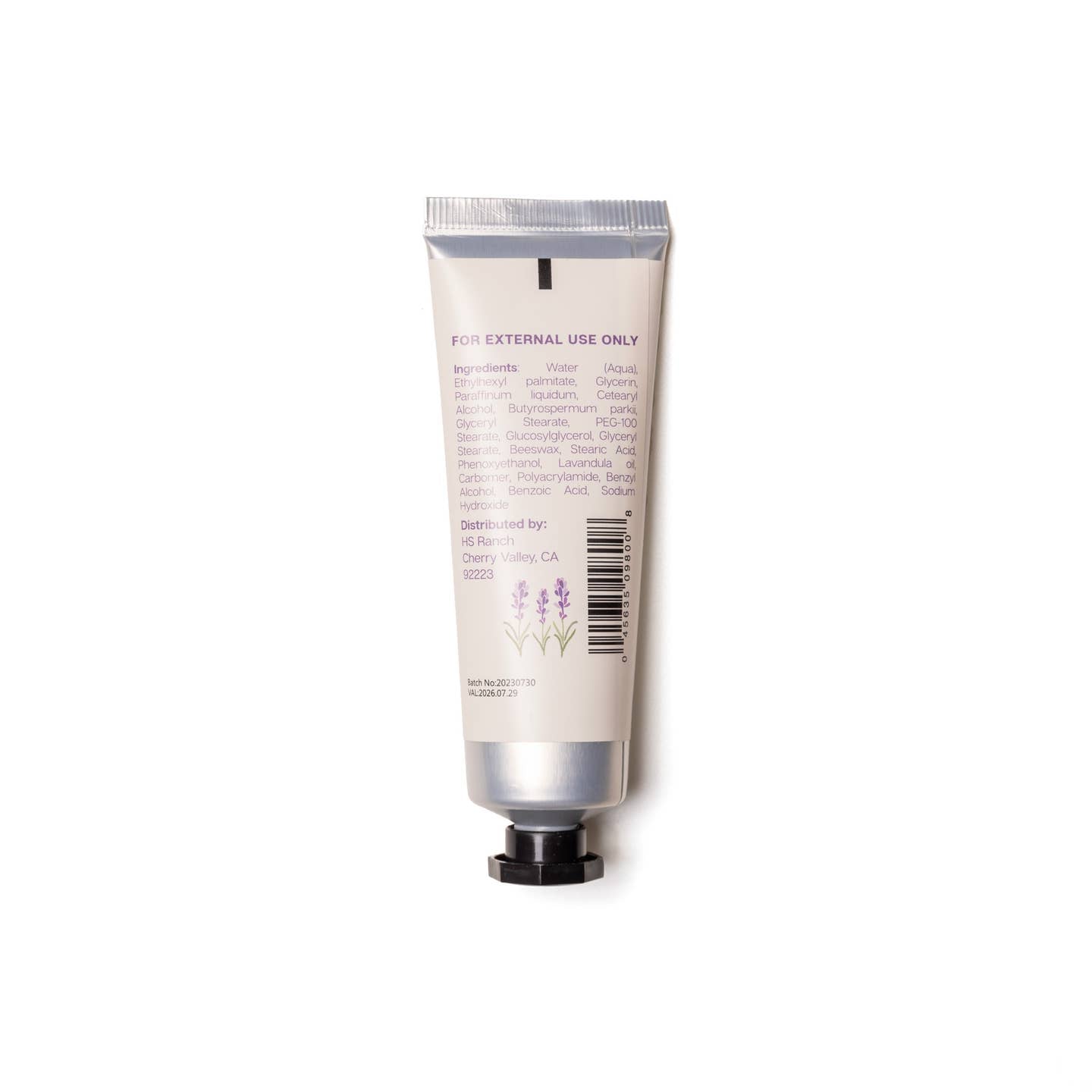 Hand cream tube with label on a white background