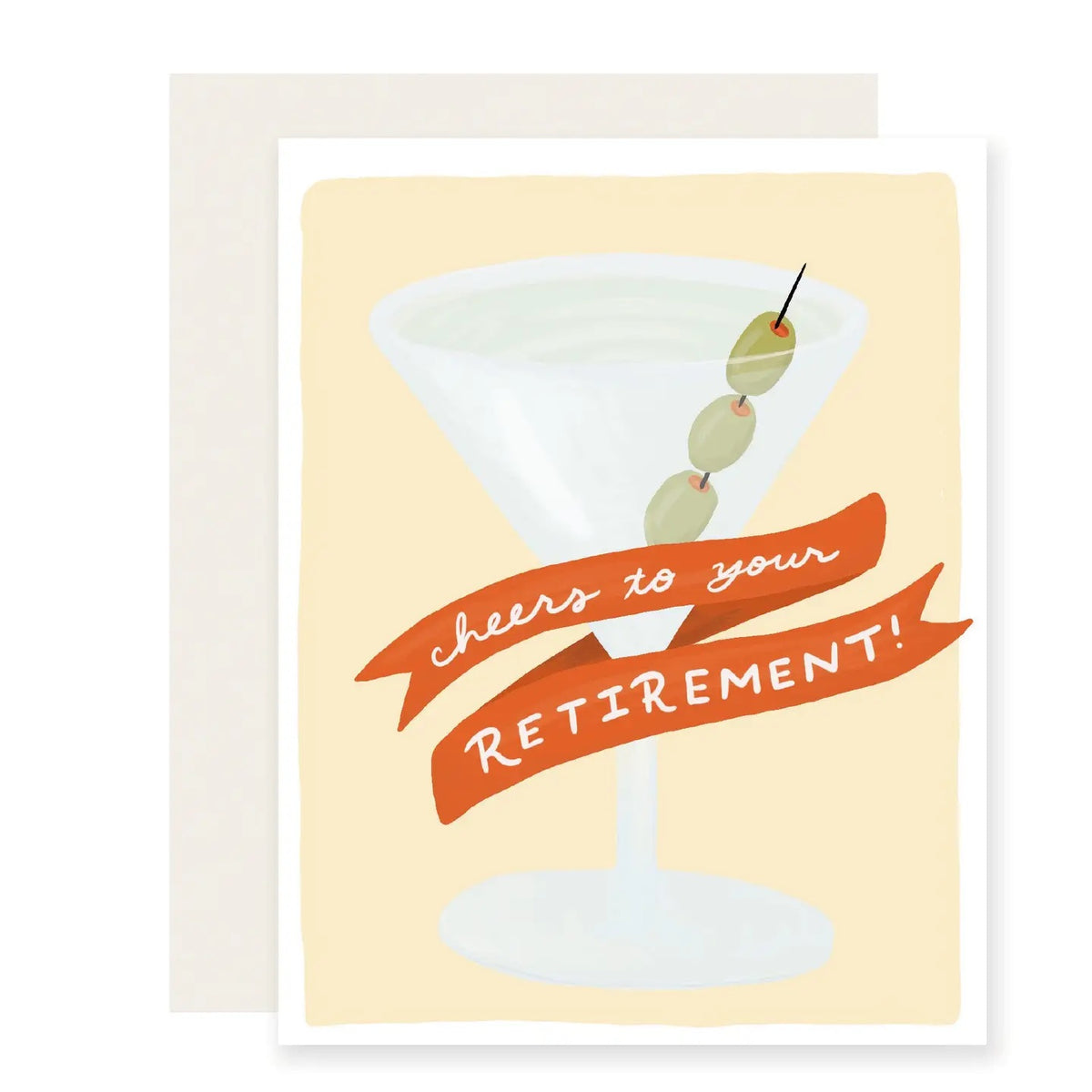 Cheers to the next chapter! A playful retirement card featuring a classic martini and olives, perfect for celebrating more time to relax, unwind, and enjoy the good stuff.