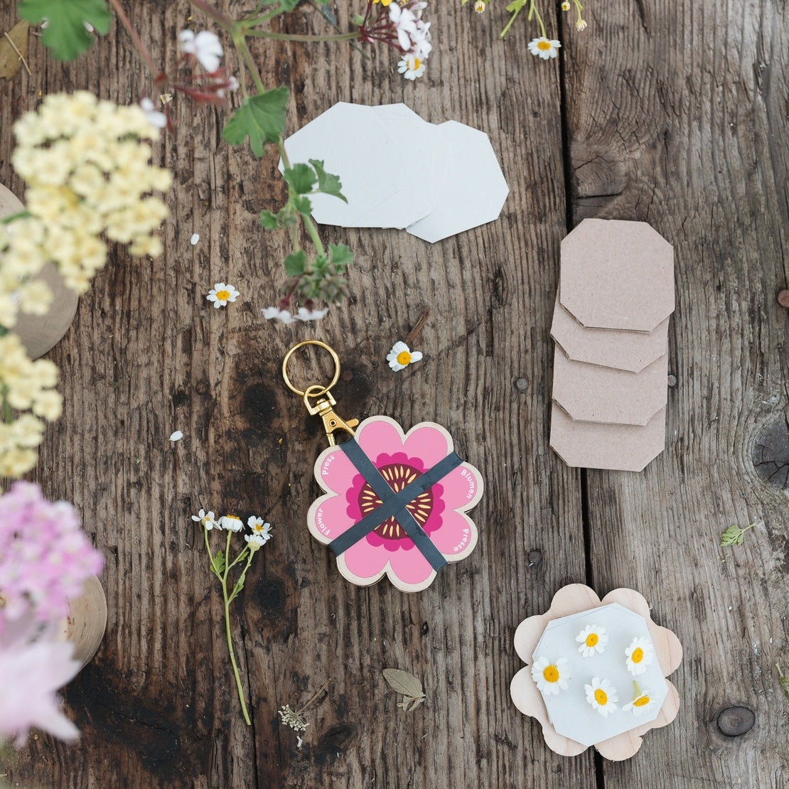 Pink Portable Keyring Flower Press