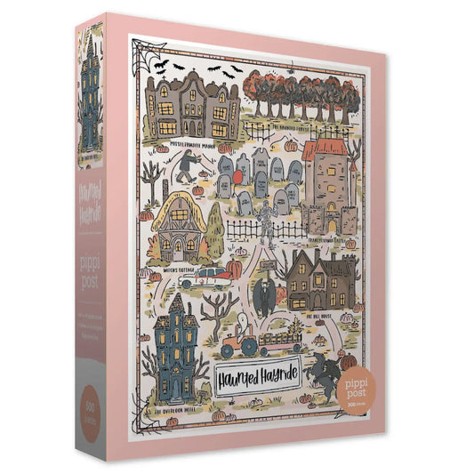 Haunted Hayride 500-piece jigsaw puzzle is packed with spooky surprises, from eerie mansions to famous ghostly landmarks.