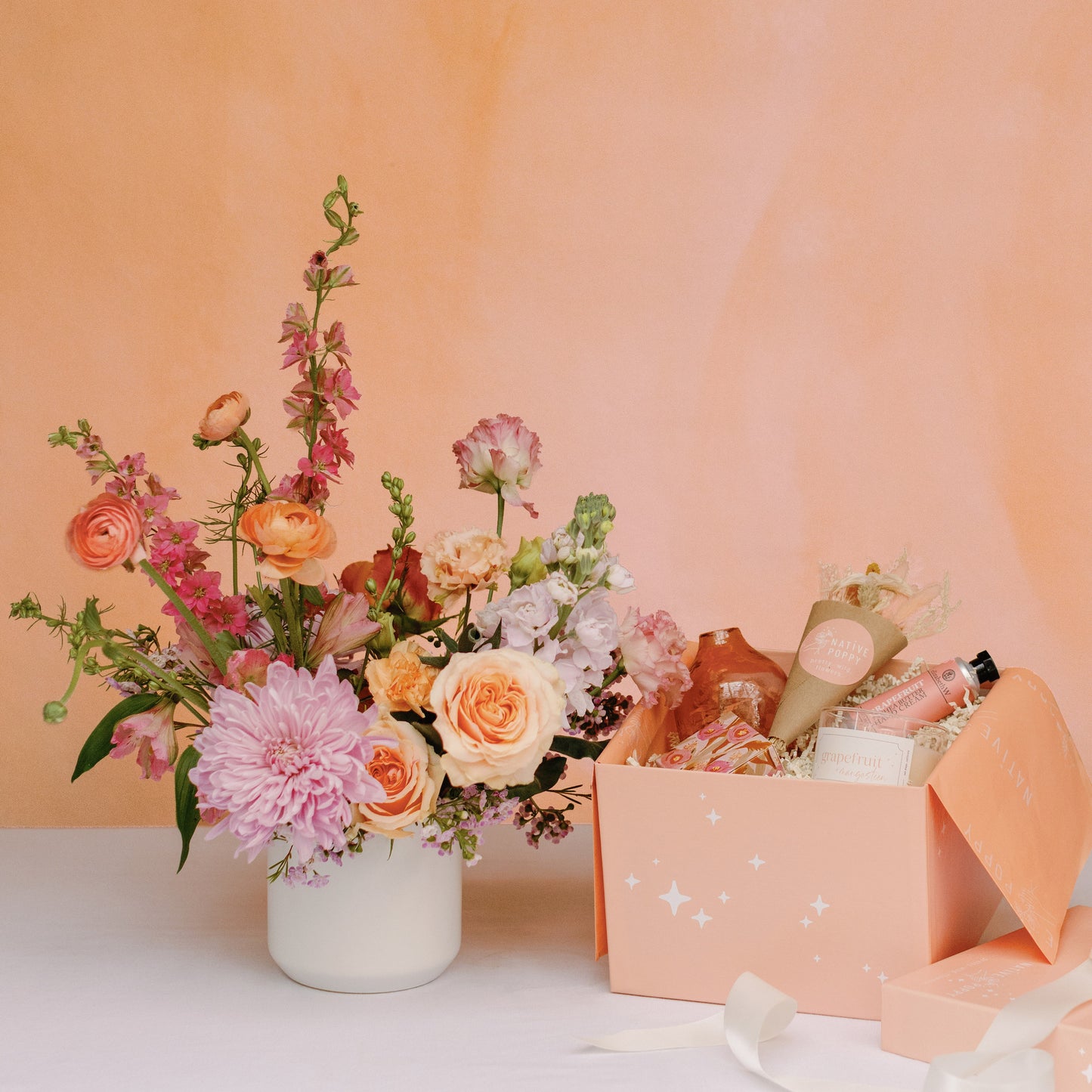 Fresh flower arrangement and Mother's Day Gift Box from Native Poppy