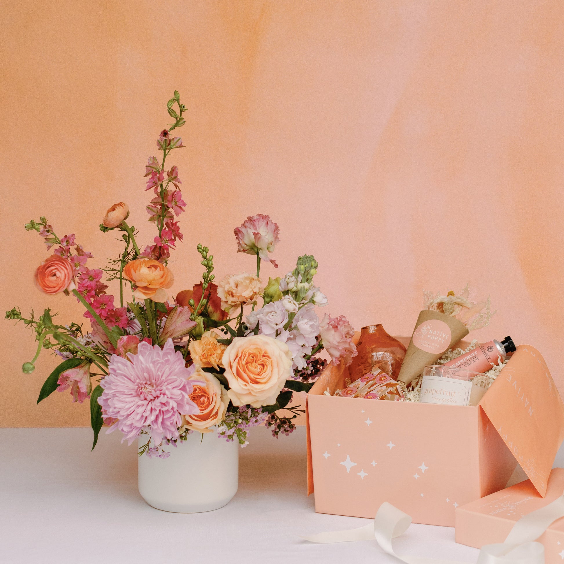 Fresh flower arrangement and Mother's Day Gift Box from Native Poppy