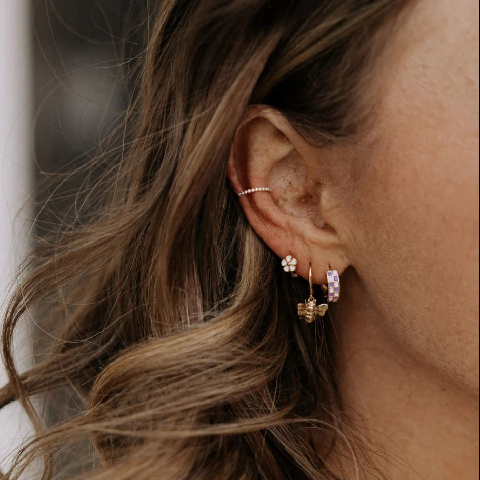 Purple + White Checkered Hoop Earrings