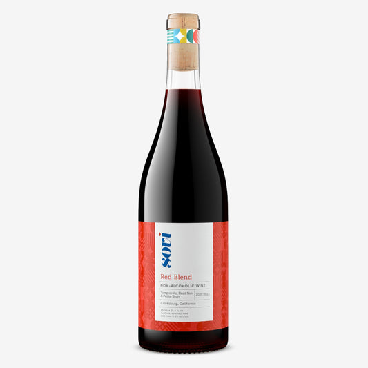 Bottle of SOVI red blend wine on a white background