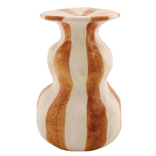 Brighten your space with our Handmade and Hand-Painted Rust Striped Ceramic Candleholder.