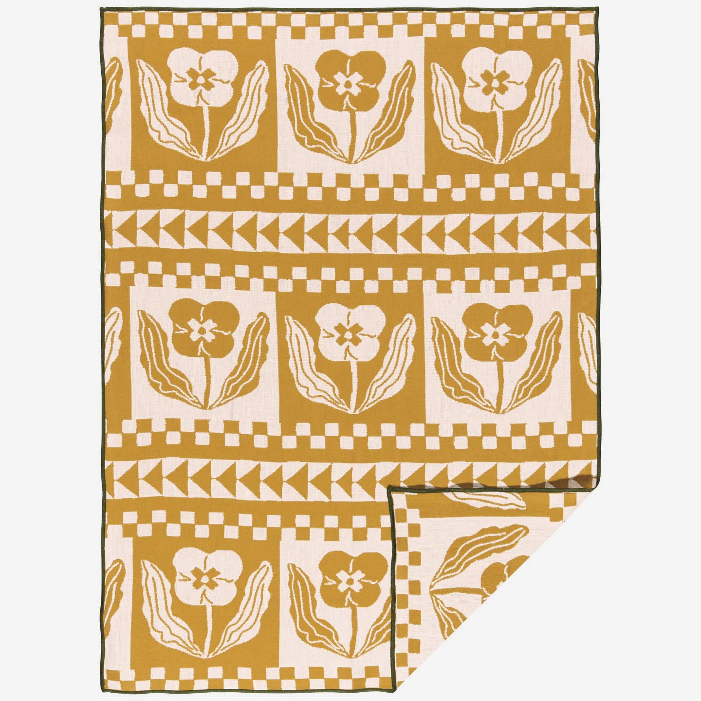 Patterned fabric dishtowel with floral design on a white background