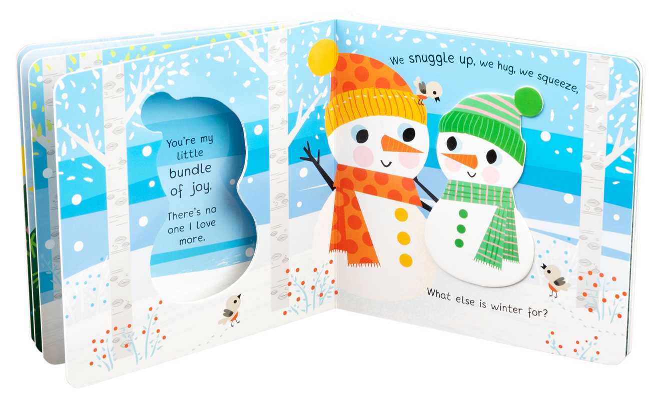 Children's book with snowman illustrations and winter-themed pages