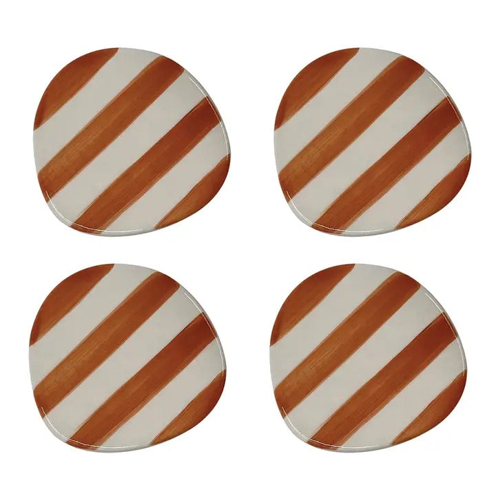 Striped Ceramic Coasters - Rust