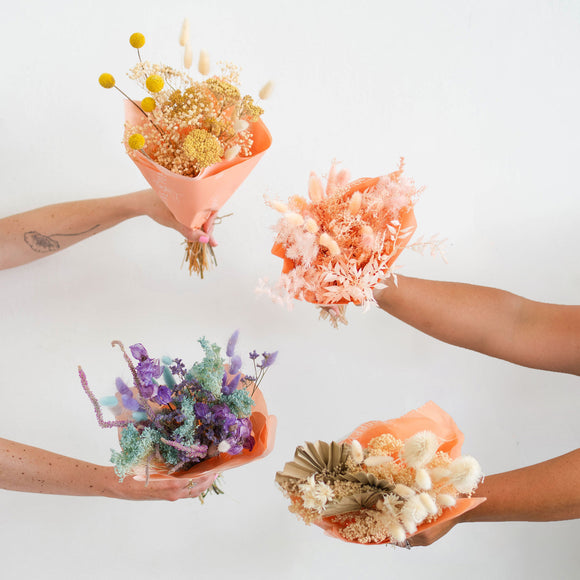 Dried flower wraps in four styles from Native Poppy in San Diego